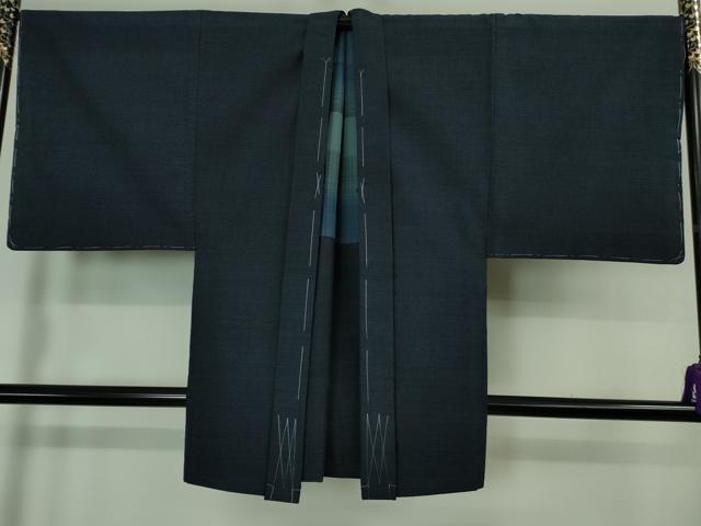 平和屋着物■極上　男性 結城紬 アンサンブル 長襦袢(袷)3点セット　キングサイズ　100亀甲　総詰め　濃藍色地　逸品　未使用　DZAA7069kh5