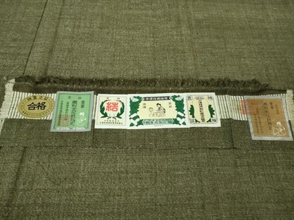 平和屋本店●極上　男性　本場結城紬 重要無形文化財 単衣 長襦袢セット　キングサイズ　藍媚茶色地　証紙付き　逸品　未使用　DZAA7070kh5