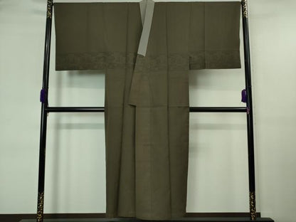 平和屋本店●極上　男性　本場結城紬 重要無形文化財 単衣 長襦袢セット　キングサイズ　藍媚茶色地　証紙付き　逸品　未使用　DZAA7070kh5
