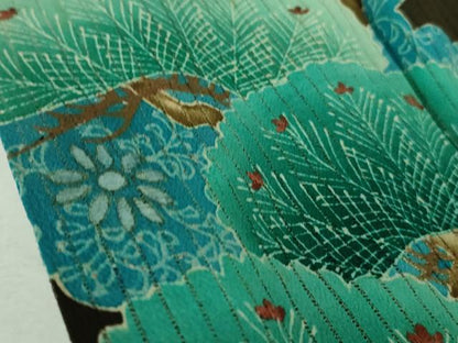 平和屋本店■希少　夏物　アンティーク　大正ロマン　振袖　縦絽　相良刺繍　飛鶴松竹梅　黒地　逸品　DZAA7073kh5