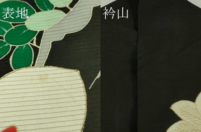 平和屋本店＊希少 夏物 アンティーク 大正ロマン 振袖 絽 駒刺繍 立波松花文 黒地 逸品 DZAA7075kh5