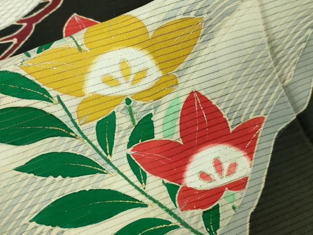 平和屋本店＊希少 夏物 アンティーク 大正ロマン 振袖 絽 駒刺繍 立波松花文 黒地 逸品 DZAA7075kh5