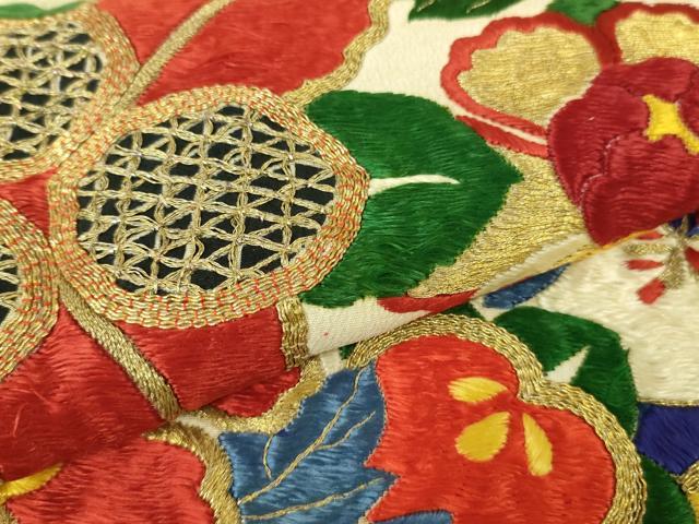 平和屋本店■極上　アンティーク　大正ロマン　振袖　駒刺繍　花薬玉　黒地　金糸　逸品　DZAA7076kh5