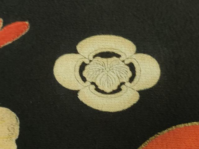 平和屋本店■極上　アンティーク　大正ロマン　振袖　駒刺繍　花薬玉　黒地　金糸　逸品　DZAA7076kh5