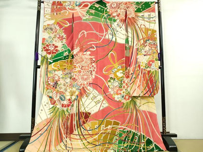 平和屋本店■極上　アンティーク　大正ロマン　振袖　駒刺繍　檜扇花薬玉　金彩　逸品　DZAA7079kh5