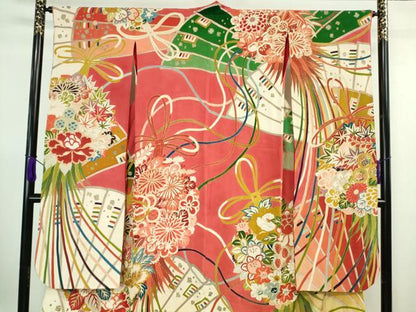 平和屋本店■極上　アンティーク　大正ロマン　振袖　駒刺繍　檜扇花薬玉　金彩　逸品　DZAA7079kh5