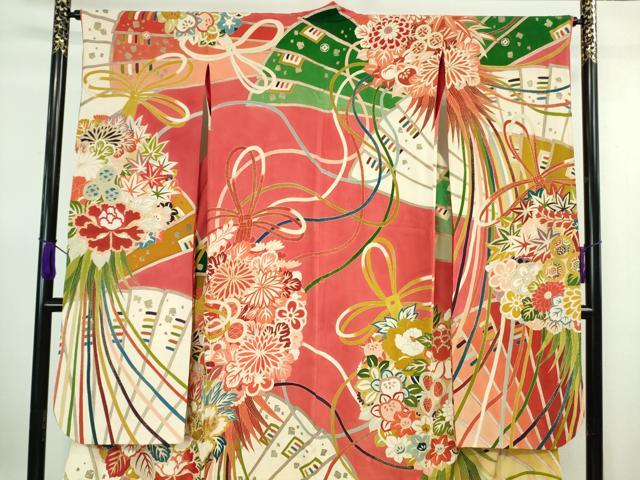 平和屋本店■極上　アンティーク　大正ロマン　振袖　駒刺繍　檜扇花薬玉　金彩　逸品　DZAA7079kh5