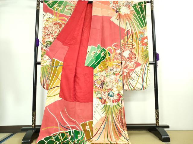 平和屋本店■極上　アンティーク　大正ロマン　振袖　駒刺繍　檜扇花薬玉　金彩　逸品　DZAA7079kh5