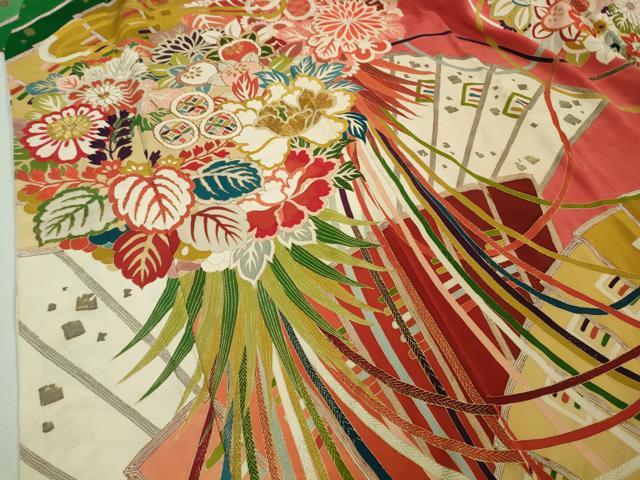 平和屋本店■極上　アンティーク　大正ロマン　振袖　駒刺繍　檜扇花薬玉　金彩　逸品　DZAA7079kh5