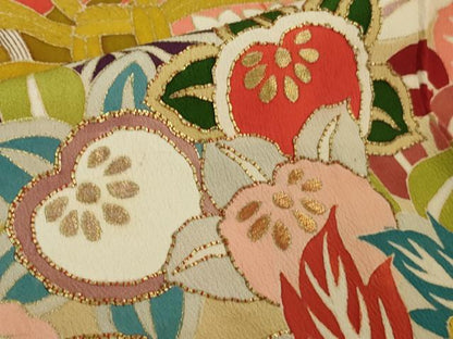 平和屋本店■極上　アンティーク　大正ロマン　振袖　駒刺繍　檜扇花薬玉　金彩　逸品　DZAA7079kh5