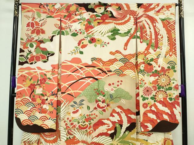 平和屋本店●極上 アンティーク 大正ロマン 振袖 刺繍 鳳凰吉祥花文 金糸 逸品 DZAA7084kh5