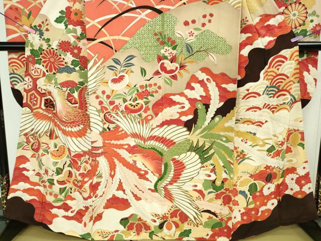 平和屋本店●極上 アンティーク 大正ロマン 振袖 刺繍 鳳凰吉祥花文 金糸 逸品 DZAA7084kh5