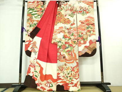 平和屋本店●極上 アンティーク 大正ロマン 振袖 刺繍 鳳凰吉祥花文 金糸 逸品 DZAA7084kh5