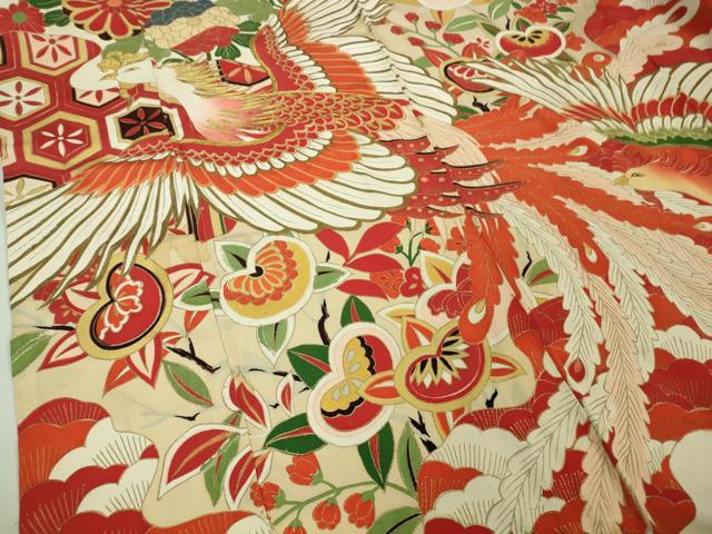 平和屋本店●極上 アンティーク 大正ロマン 振袖 刺繍 鳳凰吉祥花文 金糸 逸品 DZAA7084kh5