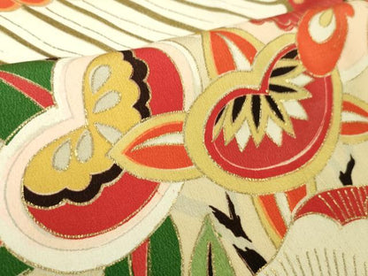 平和屋本店●極上 アンティーク 大正ロマン 振袖 刺繍 鳳凰吉祥花文 金糸 逸品 DZAA7084kh5
