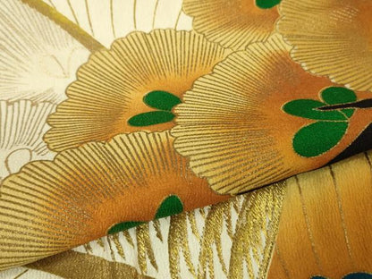 平和屋本店■極上　アンティーク　大正ロマン　振袖　刺繍　松　羊歯　金糸　逸品　DZAA7085kh5