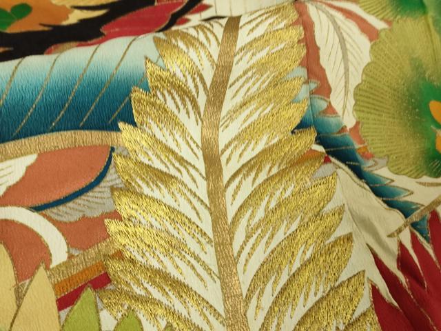 平和屋本店■極上　アンティーク　大正ロマン　振袖　刺繍　松　羊歯　金糸　逸品　DZAA7085kh5