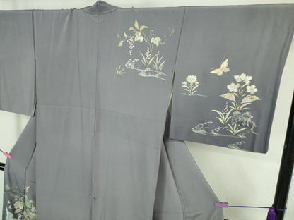 平和屋本店■極上　金彩友禅　卓越技能者・名工・和田光正　訪問着　白鳥　舞蝶花文　藤鼠色地　暈し染め　金銀彩　逸品　DZAA7096kh5