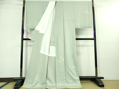 平和屋本店■極上　山口美術織物　皇室　伊勢神宮御用　西陣織　訪問着　ロング丈　刺繍　梅菱松葉　白緑色地　金糸　逸品　DZAA7098kh5