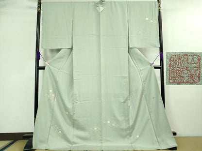 平和屋本店■極上　山口美術織物　皇室　伊勢神宮御用　西陣織　訪問着　ロング丈　刺繍　梅菱松葉　白緑色地　金糸　逸品　DZAA7098kh5