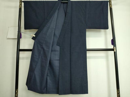 平和屋着物●極上　男性　紬　アンサンブル　色無地　濃紺地　逸品　DZAA7105kh5