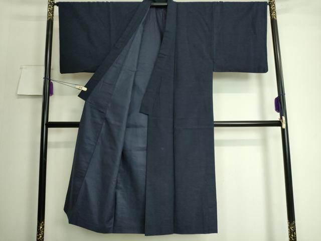 平和屋着物●極上　男性　紬　アンサンブル　色無地　濃紺地　逸品　DZAA7105kh5