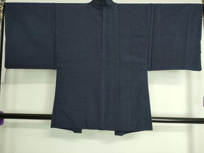 平和屋着物●極上　男性　紬　アンサンブル　色無地　濃紺地　逸品　DZAA7105kh5