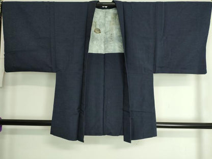 平和屋着物●極上　男性　紬　アンサンブル　色無地　濃紺地　逸品　DZAA7105kh5