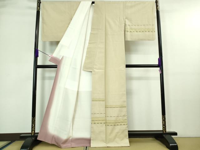 平和屋着物●極上 訪問着 紬地 めがね織 亜麻色地 逸品 DZAA7117kh5