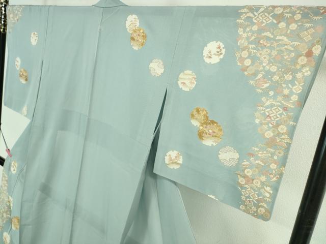 平和屋本店□極上 夏物 訪問着 絽 宝尽くし 雪輪 水色地 金彩 銀座越後屋