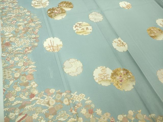 平和屋本店□極上 夏物 訪問着 絽 宝尽くし 雪輪 水色地 金彩 銀座越後屋