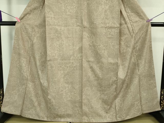 平和屋本店■極上　本場結城紬　重要無形文化財　織元　久保谷啓治　100亀甲　花唐草文　白茶色地　証紙付き　逸品　DZAA7124kh5