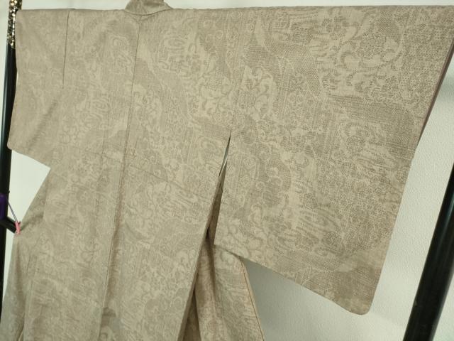 平和屋本店■極上　本場結城紬　重要無形文化財　織元　久保谷啓治　100亀甲　花唐草文　白茶色地　証紙付き　逸品　DZAA7124kh5