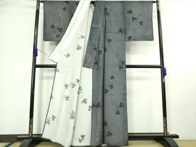 平和屋着物▽極上 小紋 無双 紗袷 紗×絽 五泉 手描き 南天蔦の葉 金彩 反端付き 逸品 未使用 DZAA7128kh5
