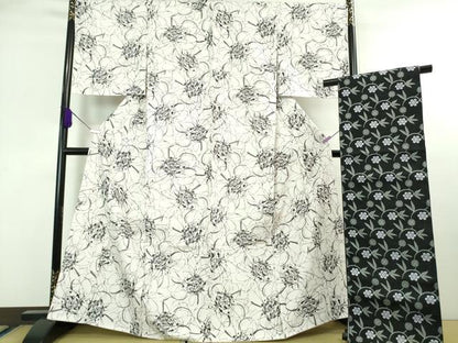 平和屋着物●極上 森英恵・HANAE MORI 小紋・名古屋帯セット 花 桜色地 やまと誂製 洗える着物 逸品 DZAA7144kh5