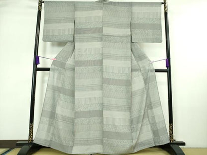 平和屋着物＊極上 夏物 江戸小紋 絽 横段文 黒×白 逸品 DZAA7147kh5
