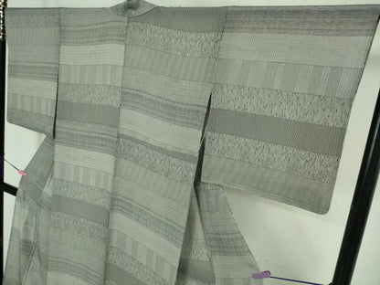 平和屋着物＊極上 夏物 江戸小紋 絽 横段文 黒×白 逸品 DZAA7147kh5