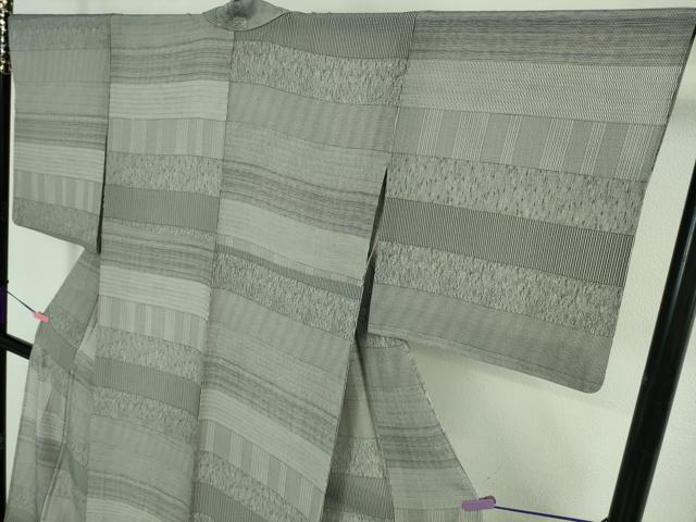 平和屋着物＊極上 夏物 江戸小紋 絽 横段文 黒×白 逸品 DZAA7147kh5