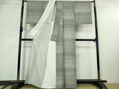 平和屋着物＊極上 夏物 江戸小紋 絽 横段文 黒×白 逸品 DZAA7147kh5