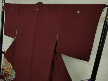 平和屋本店■極上　創業460年・千總　色留袖　駒刺繍　正倉院花鳥文　葡萄色地　金彩　高島屋扱い　逸品　DZAA7149kh5