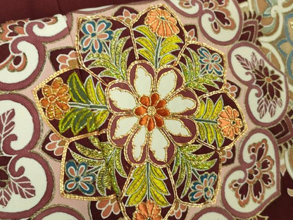 平和屋本店■極上　創業460年・千總　色留袖　駒刺繍　正倉院花鳥文　葡萄色地　金彩　高島屋扱い　逸品　DZAA7149kh5