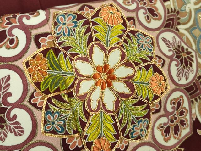 平和屋本店■極上　創業460年・千總　色留袖　駒刺繍　正倉院花鳥文　葡萄色地　金彩　高島屋扱い　逸品　DZAA7149kh5