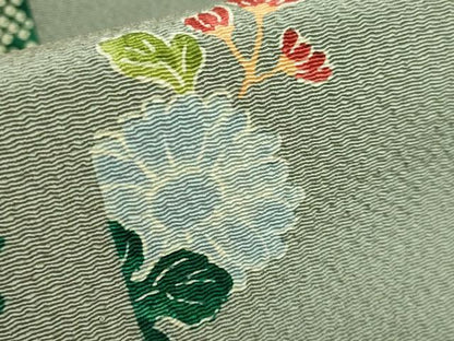 平和屋本店●極上　摺型友禅　京都　多ち花　九寸開き名古屋帯　橘　鬼しぼ縮緬　鶸茶色地　逸品　DZAA7150kh5