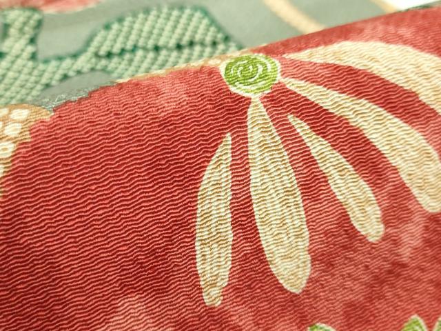 平和屋本店●極上　摺型友禅　京都　多ち花　九寸開き名古屋帯　橘　鬼しぼ縮緬　鶸茶色地　逸品　DZAA7150kh5
