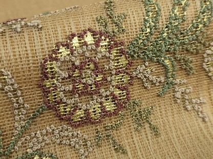 平和屋本店■極上 銀座もとじ 相良刺繍 総刺繍 九寸名古屋帯 スリーシーズン帯 ペイズリー花文 朽葉色地 たとう紙付き 逸品 DZAA7155kh5