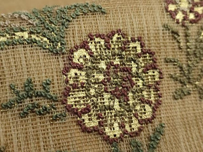 平和屋本店■極上 銀座もとじ 相良刺繍 総刺繍 九寸名古屋帯 スリーシーズン帯 ペイズリー花文 朽葉色地 たとう紙付き 逸品 DZAA7155kh5