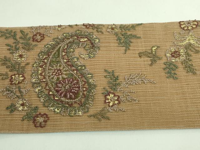 平和屋本店■極上 銀座もとじ 相良刺繍 総刺繍 九寸名古屋帯 スリーシーズン帯 ペイズリー花文 朽葉色地 たとう紙付き 逸品 DZAA7155kh5