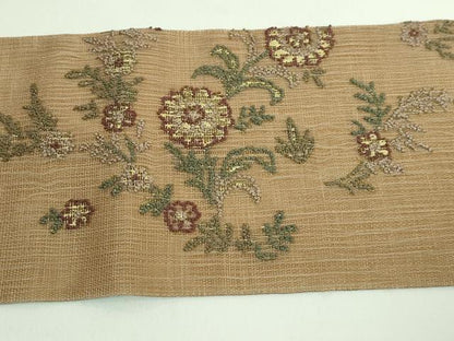 平和屋本店■極上 銀座もとじ 相良刺繍 総刺繍 九寸名古屋帯 スリーシーズン帯 ペイズリー花文 朽葉色地 たとう紙付き 逸品 DZAA7155kh5