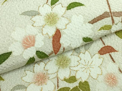 平和屋本店■極上　銀座もとじ　九寸名古屋帯　桜　霞色地　金彩　鬼しぼ縮緬　たとう紙付き　逸品　DZAA7156kh5