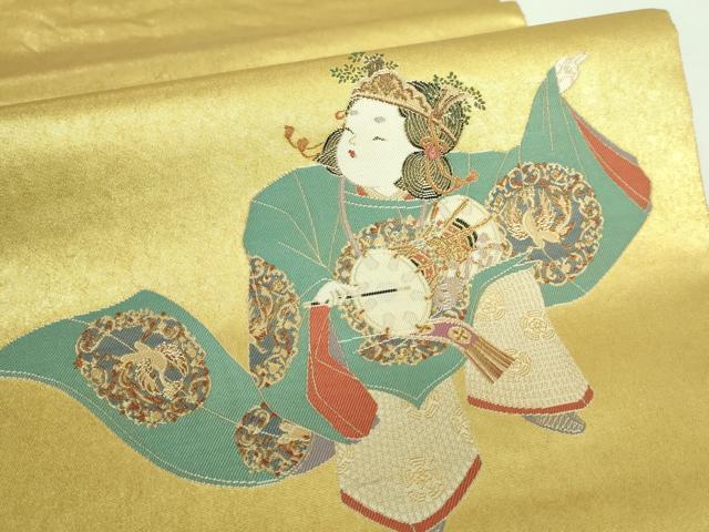 平和屋着物●極上 西陣 長嶋成織物 ながしま帯 加賀友禅の巨匠 初代 由水十久 太鼓柄袋帯 一鼓 瀞金錦 本金箔 証紙付き 逸品 DZAA7180kh5